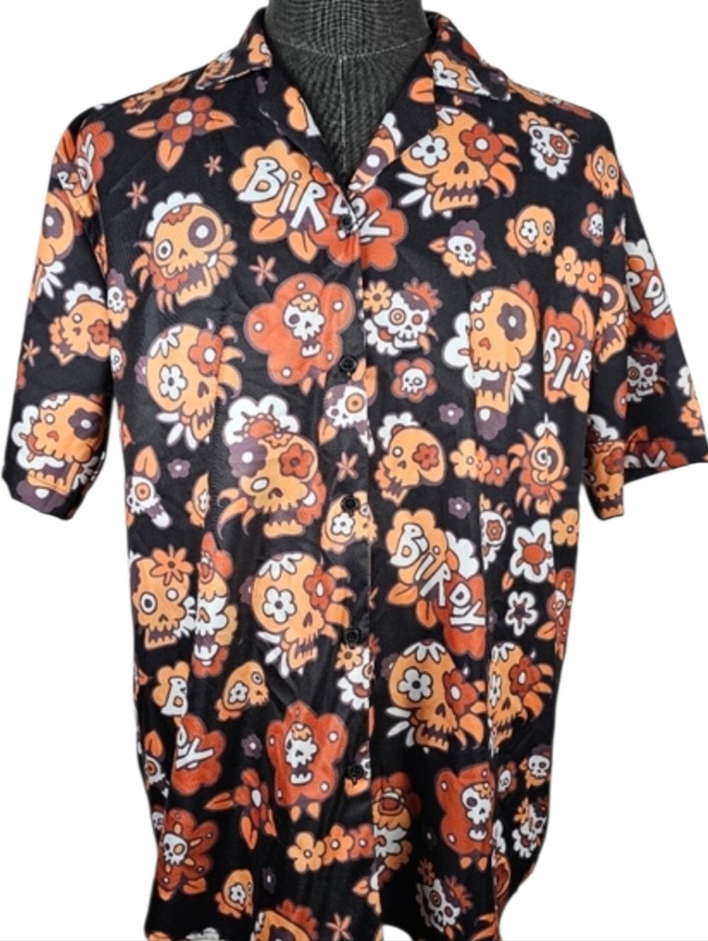 Birdy Men's Hawaiian Sugar Skull Skater Core Button Down Size XL